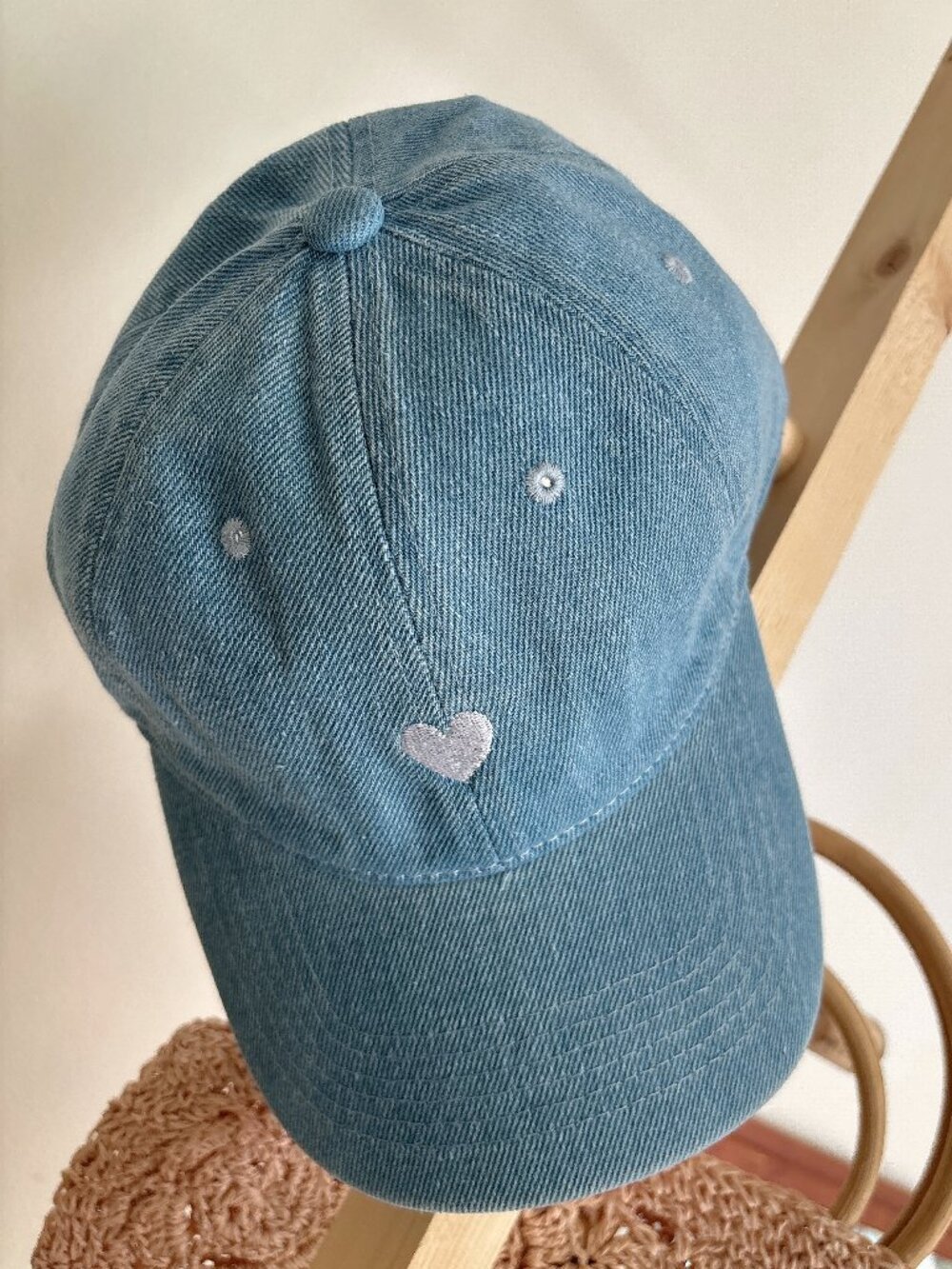 Denim Heart Embroidered Baseball Cap- New